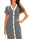 Contrast Striped V-Neck Short Sleeve Midi Dress