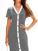 Contrast Striped V-Neck Short Sleeve Midi Dress
