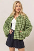 Cute Green Tweed Plaid Button Up Collared Neck Jacket Classic & Elegant Layering Piece Everyday Jacket by Stevvex