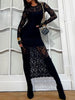 Black Lace Round Neck Long Sleeve Midi Dress Timeless & Elegant Design Women Dress by Stevvex