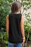 Black Scoop Neck Waffle Knit Splicing Flowy Vest