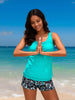 Women's Turquoise Patchwork Two-Piece Boyleg Swimsuit by FitiqueFit