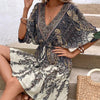 Paisley Print Batwing Sleeve Tassel Tie Front Ruffle Hem Dress by FitiqueFit