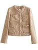Luxury Camel Raw Hem Pocketed Round Neck Jacket Edgy & Casual Lightweight Outerwear by Stevvex