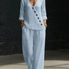 Women’s V-Neck Cross-Over Shirt and Wide-Leg Pants Set by FitiqueFit