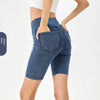 High-Waist Stretchy Denim Shorts with Pockets – Slimming Casual Fitness Shorts by FitiqueFit