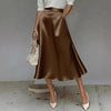 Women's Satin Solid Color Mid-Length Skirt – Slight Stretch by FitiqueFit
