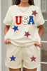 Apricot USA Star Patched Graphic Textured Short Set by Wild and Free Boutique