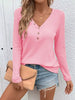 Waffle Knit Button-Detail V-Neck T-Shirt by Simply Love