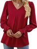V-Neck Long Sleeve Ruffle Cuff Blouse by Wild and Free Boutique