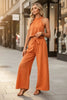 Women's Halter Neck Cropped Top & Wide-Leg Pants Two-Piece Set by FitiqueFit