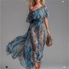 Peacock Blue Leopard Print Chiffon Off-Shoulder Dress – Boho A-Line by FitiqueFit
