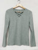 Crisscross V-Neck Ribbed Knit Long Sleeve T-Shirt by Simply Love