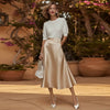 Women's Satin Solid Color Mid-Length Skirt – Slight Stretch by FitiqueFit