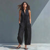 Casual Women’s Buttoned Stand Collar Sleeveless Loose Jumpsuit by FitiqueFit