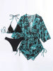 Island Bloom 3-Piece Bikini Set for Women – Tropical Leaf Print Fluttering Swimwear with Flattering Halter Neck Top High Waist Bottoms & Adjustable Drawstring Cover Up – Perfect for Koningsdag Celebrations & Summer Adventures by Stevvex
