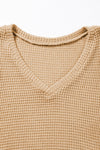 Mist Green Petal Sleeve Waffle Knit V Neck T-Shirt