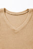Mist Green Petal Sleeve Waffle Knit V Neck T-Shirt