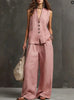 Women's Linen Sleeveless Vest & Wide-Leg Pants Two-Piece Set by FitiqueFit