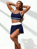 Women's Navy Contrast Tankini Set — Crop Top & High-Waisted Skirt by FitiqueFit