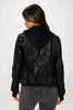 Black Double Zip Hooded Long Sleeve Jacket Modern & Functional Vegan Leather Outerwear by Stevvex