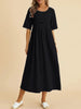 Plus Size Cotton Linen Midi Dress | Round Neck Pocket Dress by FitiqueFit