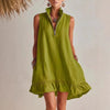 Women's Casual Loose Half-Zip Sleeveless Dress with Ruffle Hem by FitiqueFit