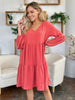 Light Green Double Take Full Size V-Neck Sleeve Tiered Dress with Pockets Elegant & Comfortable Casual Dress by Stevvex