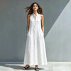 Women's Stand-Collar A-Line Maxi Dress – Resort & Vacation Style by FitiqueFit