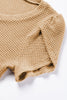 Mist Green Petal Sleeve Waffle Knit V Neck T-Shirt