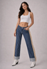Desert Drifter Striped Wide Leg Cuffed Fringe Denim Jeans by Neon Spur