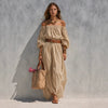 Women's Boat-Neck Sleeveless Cotton-Linen Maxi Dress by FitiqueFit