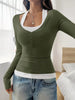 Contrast Long Sleeve Fake Two-Piece T-Shirt by Simply Love