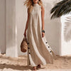 Cotton Linen Sleeveless Midi Dress – Side Slits & Loose Fit by FitiqueFit
