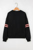 Black Varsity Baseball Bow Graphic Striped Sleeve Baggy Sweatshirt by Wild and Free Boutique