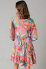 Multicolored Printed Long Sleeve Tie Neck Mini Dress Playful Statement Piece Charming Colored Dress by Stevvex