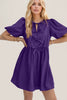 Elegant Ruched Puff Sleeve Mini Dress Vintage Bow Detail Cute Short Dress for Women by Stevvex