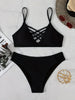 Noir Allure Criss Cross Bikini Set for Women – Chic Elegant Hollow Out Design with High Waist Buckle Detail Adjustable Spaghetti Straps & Medium Stretch Nylon – 2-Piece Women's Swimwear for Summer Beach Days & Poolside Glam by Stevvex
