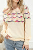 Openwork Wavy Striped Round Neck Sweater
