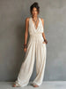 Women's V-Neck Halter Jumpsuit – Sleeveless Open Back Waist-Cinching by FitiqueFit