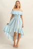 High-Low Eyelet Ruffled Off-Shoulder Dress For Summer – Fluttering, Flirty and Feminine Off-Shoulder Dress with Eyelet Detailing and High-Low Hem by Stevvex
