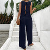 Elegant 2-Piece Matching Set, Sleeveless Crop Top And Wide Leg Pants Outfits by FitiqueFit