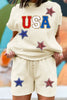 Apricot USA Star Patched Graphic Textured Short Set by Wild and Free Boutique