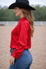 Neon Spur Embroidered Logo Satin Button Up Rodeo Shirt -Red by Neon Spur