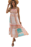 Multicolor Boho Patchwork Print Square Neck Sundress