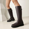 Women’s Retro British-Style Riding Boots – Leather Belt Buckle Knee Boots by FitiqueFit