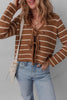 Chestnut Tie Front Striped Knit V Neck Cardigan Sweater by Wild and Free Boutique