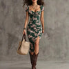 Women's Vintage Puff-Sleeve High-Waist Split Maxi Dress by FitiqueFit