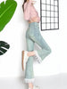 Light Blue Micro-Flare Lace Stretch Jeans for Women by FitiqueFit