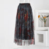 Irregular Pattern Printed Mesh High Waist Double Layer Tulle Lace Skirt